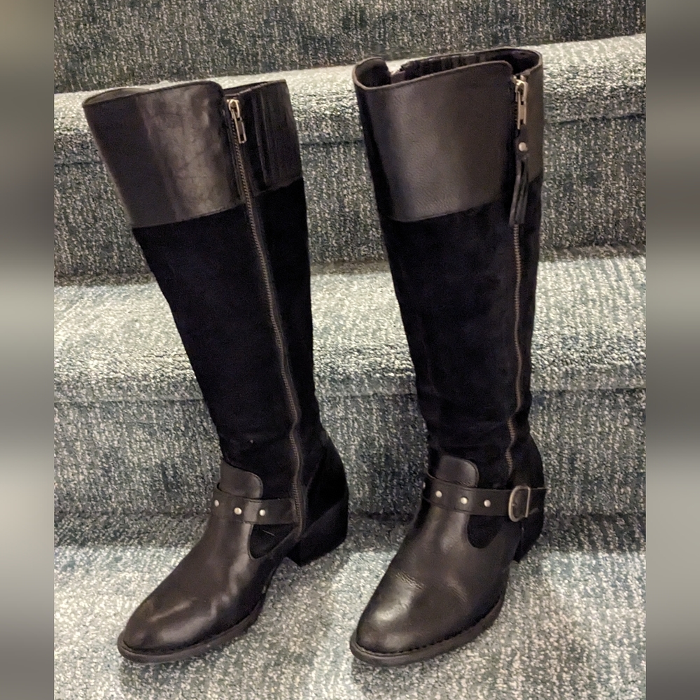 Born Alize double zip black leather and suede boots